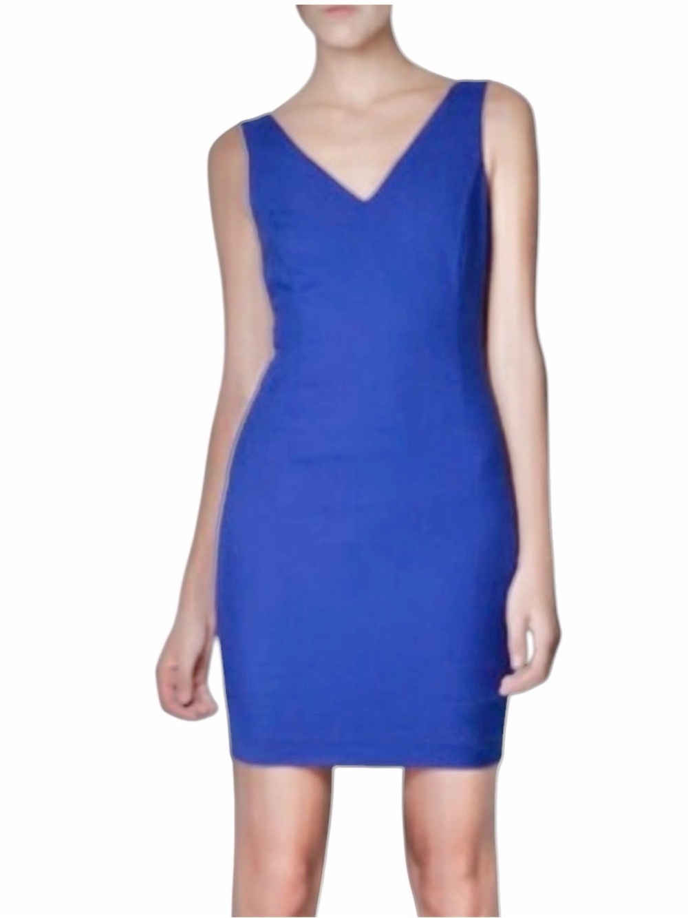 ZARA WOMAN, NWOT, ROYAL BLUE, MINI DRESS. STRETCHY, V-NECK FABRIC. SIZE S